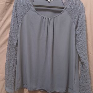 Adrianna Papell Blue Lace Sleeve Blouse